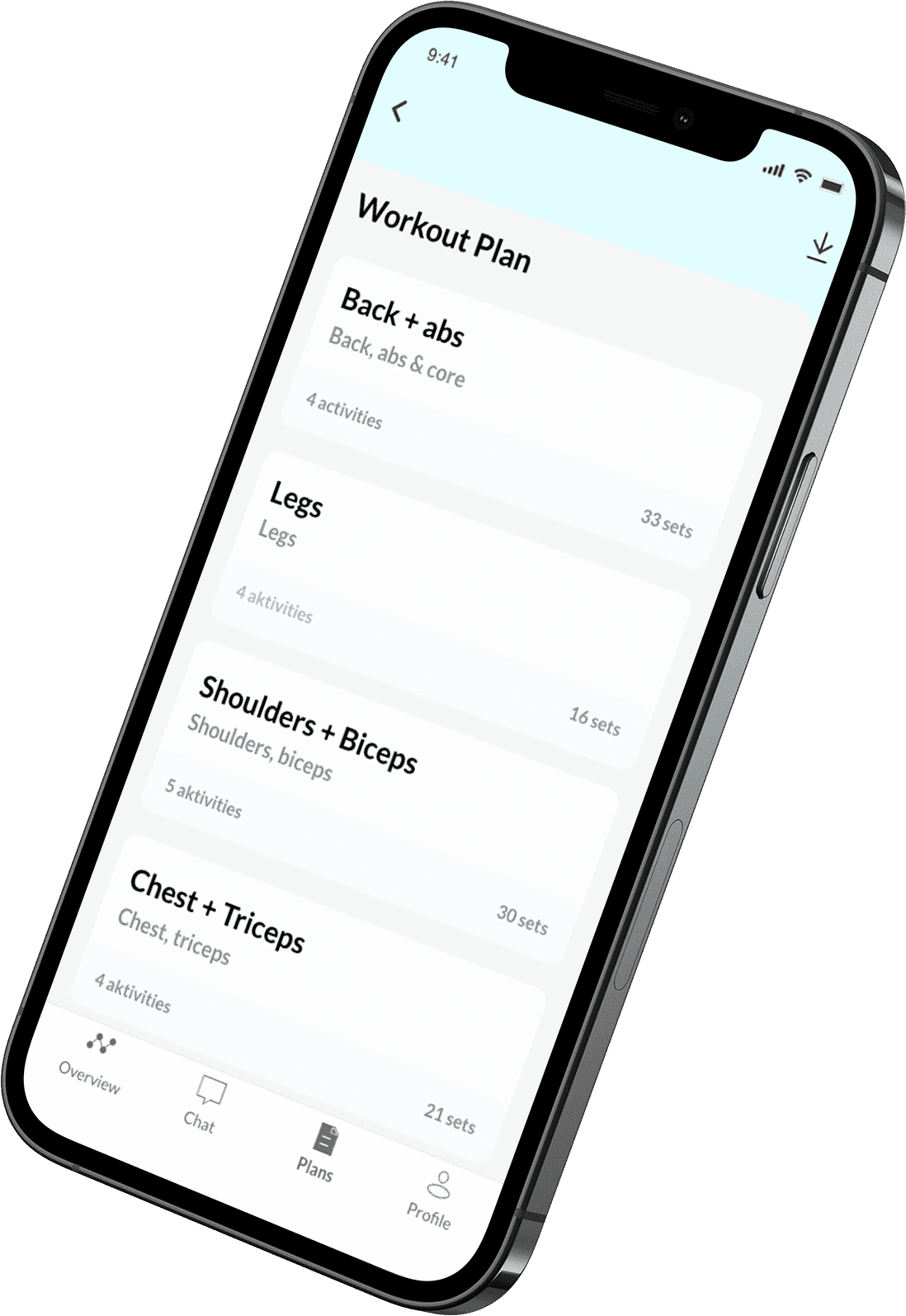 Workout planning in online coaching app